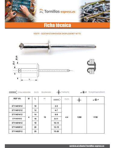 1 x Remache flor GOSTAR Aluminio Vástago acero...
