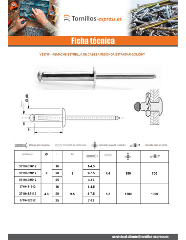 1 x Remache Ciego GOLIGHT ALU/ALU Cabeza...