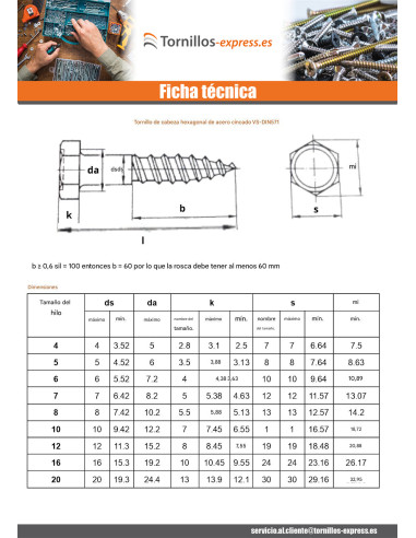1 x Tirafondo Inoxidable A2 5X40