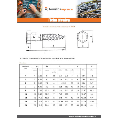 1 x Tirafondo Inoxidable A4 10X140
