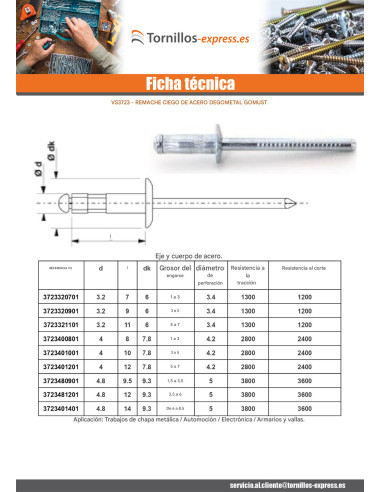1 x Remache ciego totalmente de acero GOMUST...