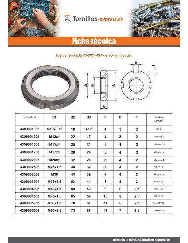 1 x Tuerca ranurada KM Acero cincado blanco M30