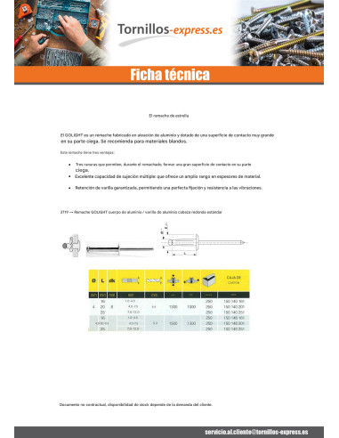 1 x Remache Ciego GOLIGHT ALU/ALU Cabeza...