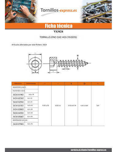 1 x Tornillo chapa CHC BTR llave de 5 6.3X50...