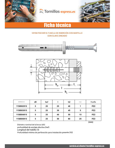 1 x Taco para clavar Nylon reborde Fischer con...