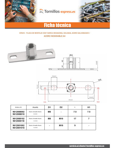 1 x Placa de montaje con Tuerca hexagonal M8...