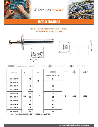 1 x Remache Ciego GODRIVE MINOX cabeza extra...