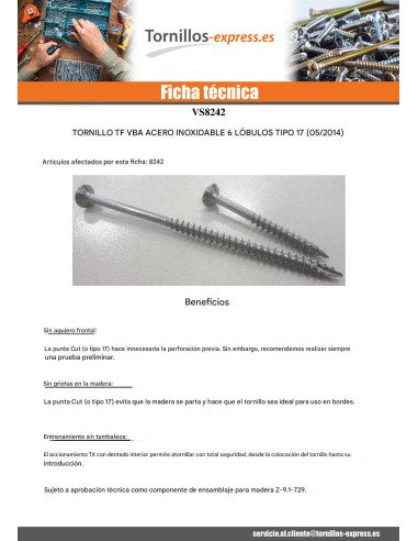 1 x Tornillos para madera TEKOR Inoxidable A2...