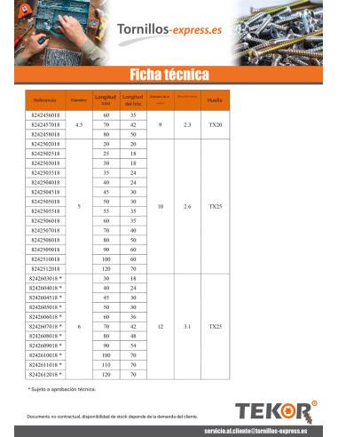 1 x Tornillos para madera TEKOR Inoxidable A2...