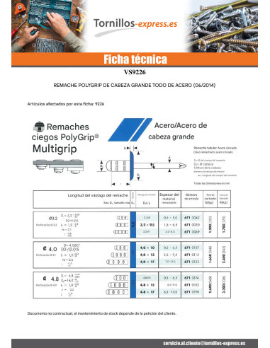 1 x Remache ciego totalmente de acero cabeza...