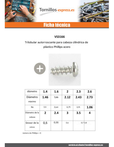 1 x Tornillo autorroscante para plástico cabeza...