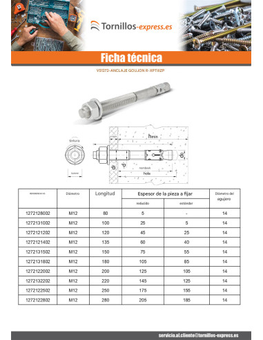 1 x Anclaje Anclaje R-XPTIIIZP M12X80 Acero...