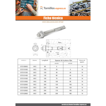 1 x Anclaje Anclaje R-XPTIIIZP M12X80 Acero cincado blanco RAWLPLUG