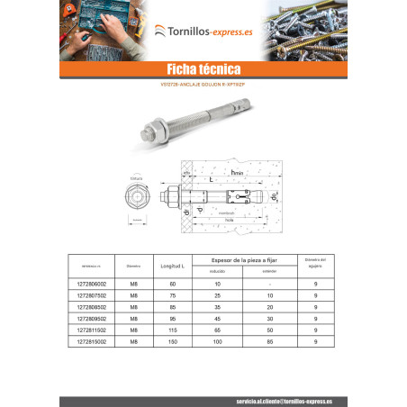 1 x Anclaje Anclaje R-XPT M8X75 Acero cincado blanco RAWLPLUG