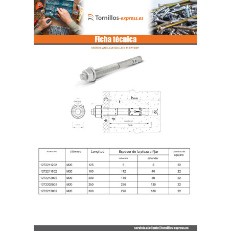 1 x Anclaje Anclaje R-XPTIIIZP M20X300 Acero cincado blanco RAWLPLUG