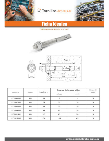 1 x Anclaje Anclaje R-XPT M8X65 Acero cincado...