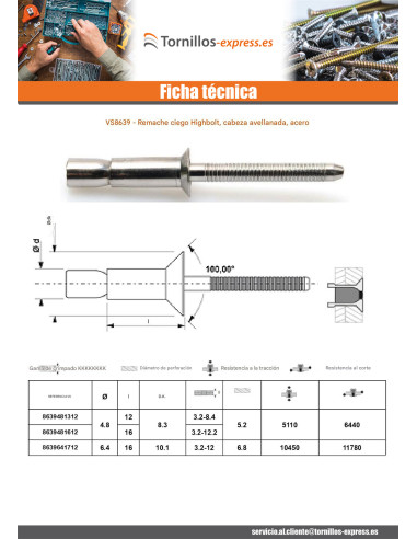 1 x Remache ciego totalmente de acero HIBOLT...