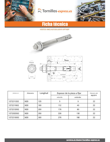1 x Anclaje Anclaje R-XPTIIIZP M20X125 Acero...