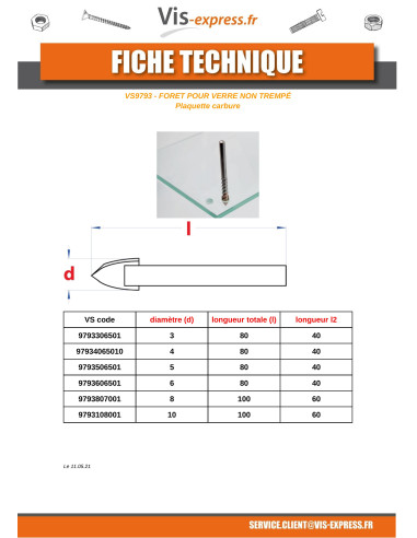 1 x Broca para vidrio no templado 8X100
