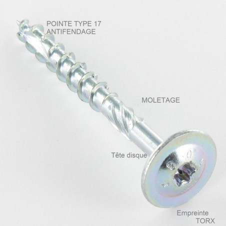 1 x Tornillo madera aglomerado cabeza disco TORX T40 10X100 Acero cincado blanco