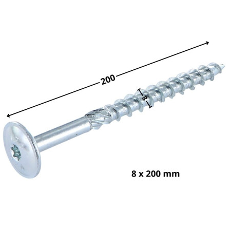 1 x Tornillo madera aglomerado cabeza disco TORX T40 8X200 Acero cincado blanco