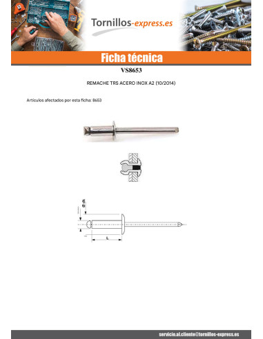 1 x Remache Ciego todo Inox Cabeza redonda...