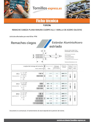 1 x Remache Ranura Aluminio Vástago acero 4X12...
