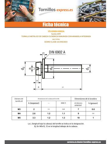 1 x Tornillo metales cabeza cilíndrica ranura...