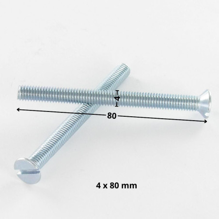 1 x Tornillo metales cabeza fresada/testa svasat ranura M4X80 Acero cincado blanco