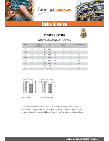 1 x Inserto APLICACIÓN DE EXPANSIÓN Latón M4X7.9