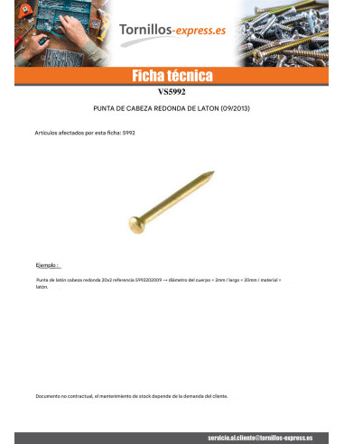 1 x Kg de puntas Latón cabeza redonda 1.5X18