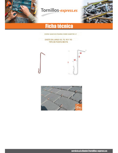 1 x Ganchos de pizarras Cobre 2.7X70