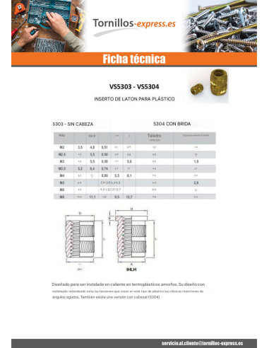 1 x Inserto con cabeza REPARACIÓN TÉRMICA Latón...