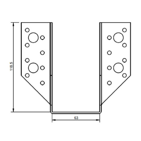 1 x Colgador de vigueta en forma de U con Aletas exterior 63X118 Acero cincado negro