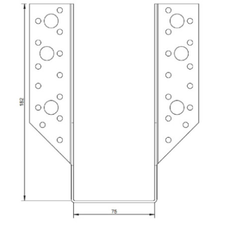 1 x Colgador de vigueta en forma de U con Aletas exterior 75X182 Acero cincado negro