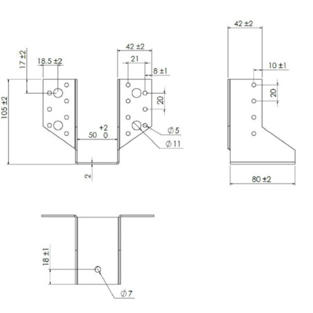 1 x Colgador de vigueta en forma de U con Aletas exterior 50X100 Acero cincado negro