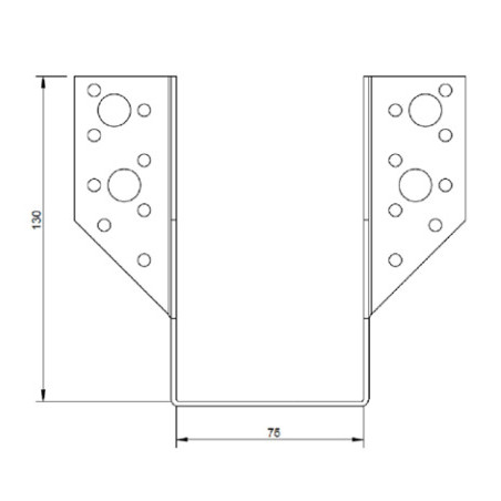 1 x Colgador de vigueta en forma de U con Aletas exterior 75X130 Acero cincado negro