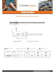 Remache de carrocería Acero cincado blanco 2.4X5 grosor... 2