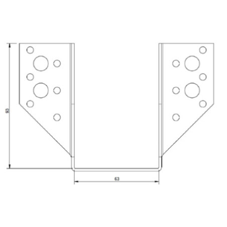 1 x Colgador de vigueta en forma de U con Aletas exterior 63X98 Acero cincado negro