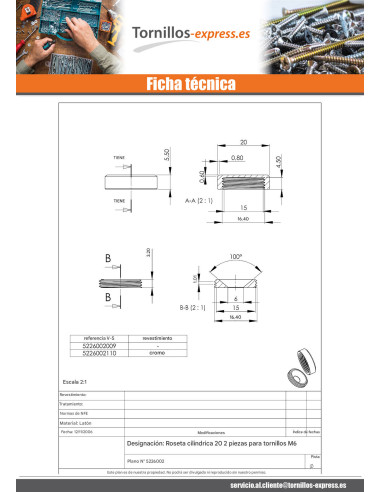 1 x Roseta cilíndrica o embellecedor tornillo...