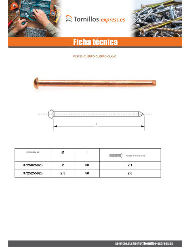 1 x Uñas de trabajo corporal Cobre 2.5X50