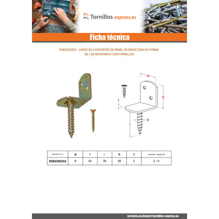 1 x Juego de 4 soportes en forma de L para paneles tejidos. con tornillo 30X2 Bicromato