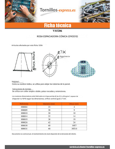 1 x Roseta D BRECHA cónico 6X32X14 Bicromato