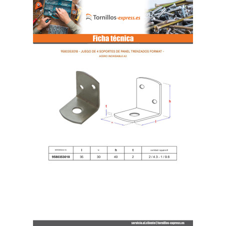 1 x Juego de 4 soportes en forma de L para paneles tejidos. sin tornillo 35X30X40 con