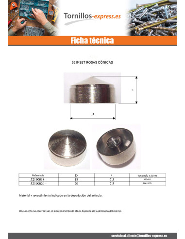 1 x Roseta cónico Latón 20 rosca hembra ciega M6