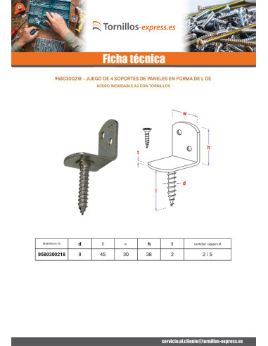 1 x Juego de 4 soportes en forma de L para...