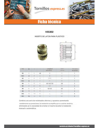 1 x Inserto TECNOLOGÍA Latón M5X12.7