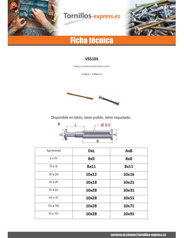 1 x Tornillos encuadernador M4 Latón niquelado...