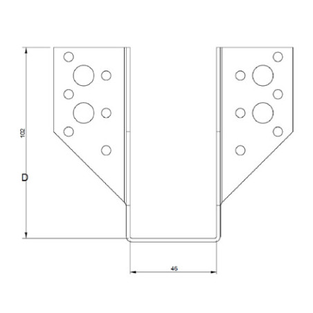 1 x Colgador de vigueta en forma de U con Aletas exterior 46X102 Acero cincado negro