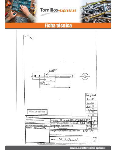 1 x Tornillo reborde Latón 8X30 PAG 3/50 4/70